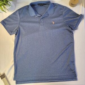 US Polo‎ Assn Mens Blue Performance Polo Shirt Office Golf Preppy Stretch Large